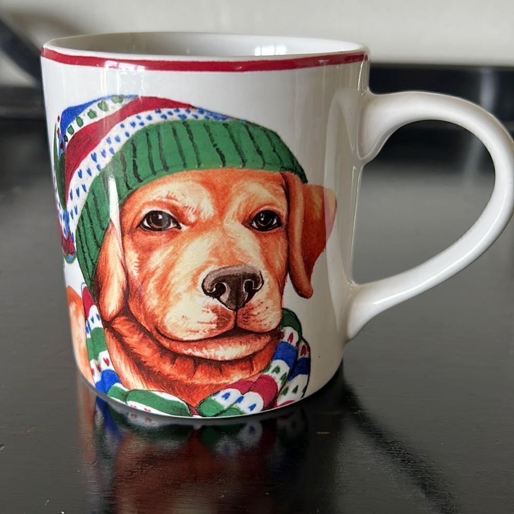 Williams Sonoma Winter Dog French Lab Replacement Coffee Mug Tea Cup 8 oz